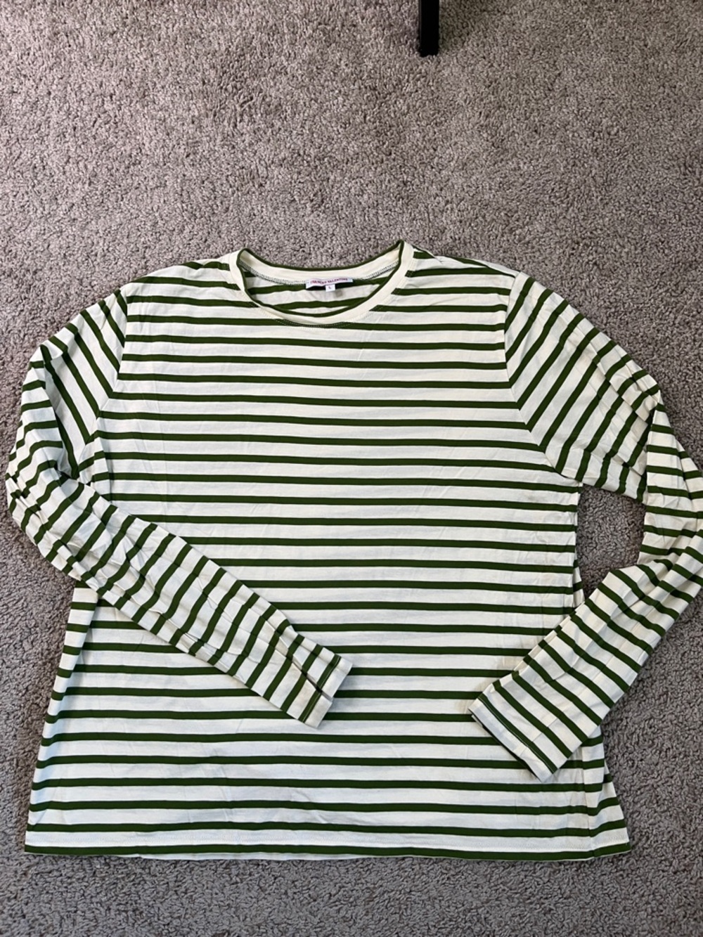 Frances Valentine Striped Long Sleeve Top Cream Green Oyster Pima Cotton Large